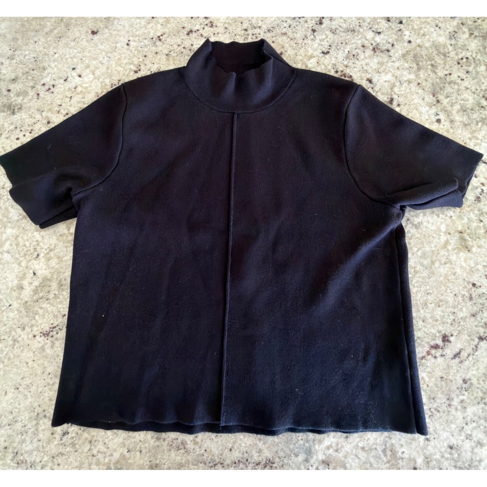 Saks Fifth Avenue Black Mock Neck Short Sleeve Sweater Size L